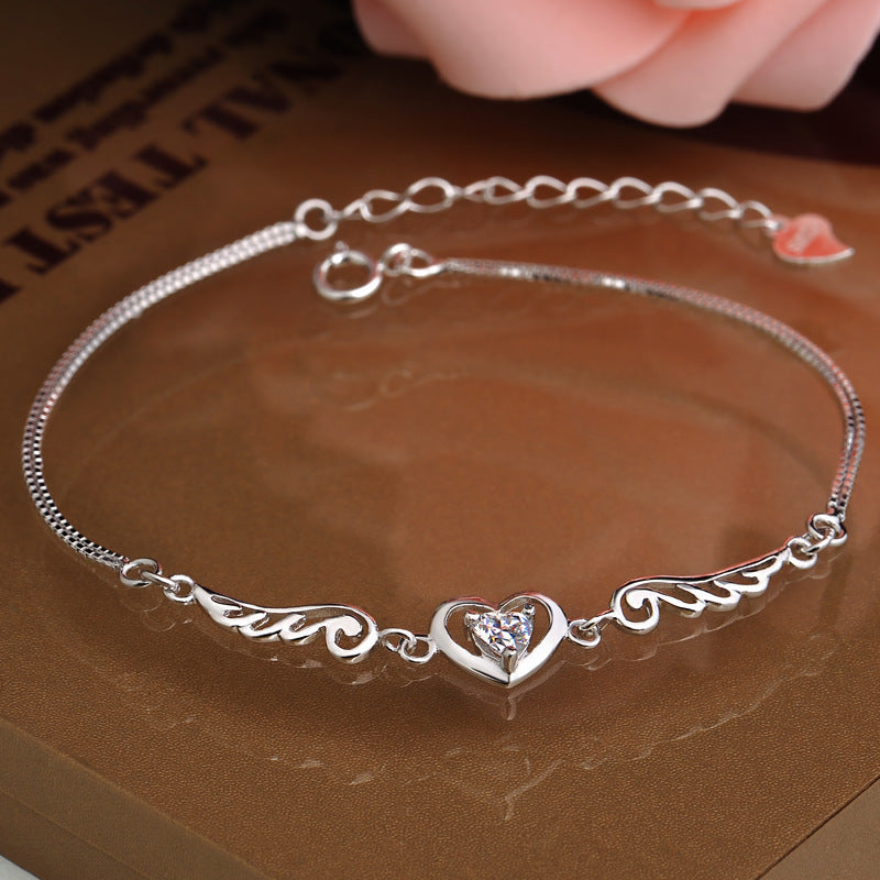 Bracelete Coração com Asas de Anjo