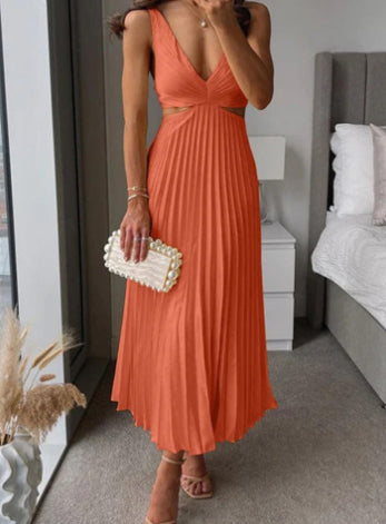 Vestido Feminino Plissado com Costas Abertas