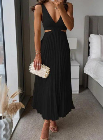 Vestido Feminino Plissado com Costas Abertas