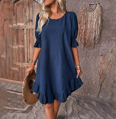 Vestido  Solto com Babado – Elegância Leve de Verão