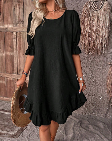 Vestido  Solto com Babado – Elegância Leve de Verão