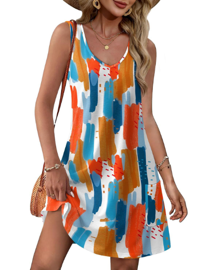 Vestido Curto Verão Estampado com Decote em V Fluido