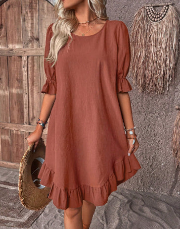 Vestido  Solto com Babado – Elegância Leve de Verão