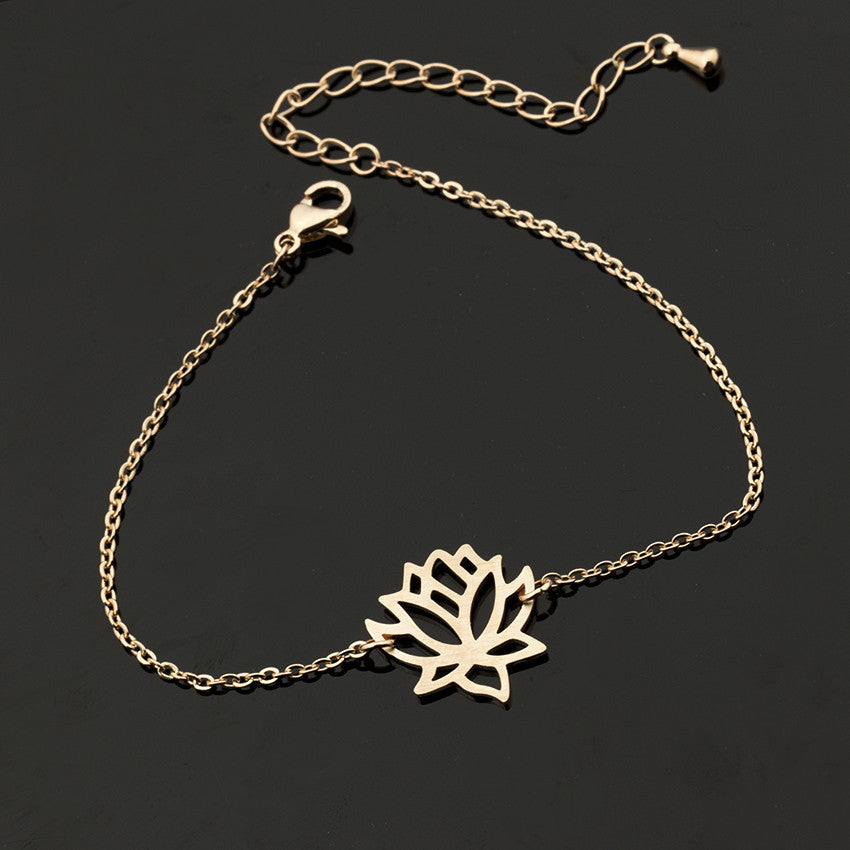 Bracelete de Flor de Lótus em Aço Inoxidável