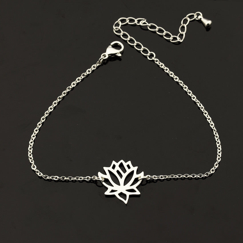 Bracelete de Flor de Lótus em Aço Inoxidável
