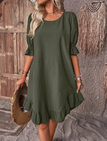 Vestido  Solto com Babado – Elegância Leve de Verão
