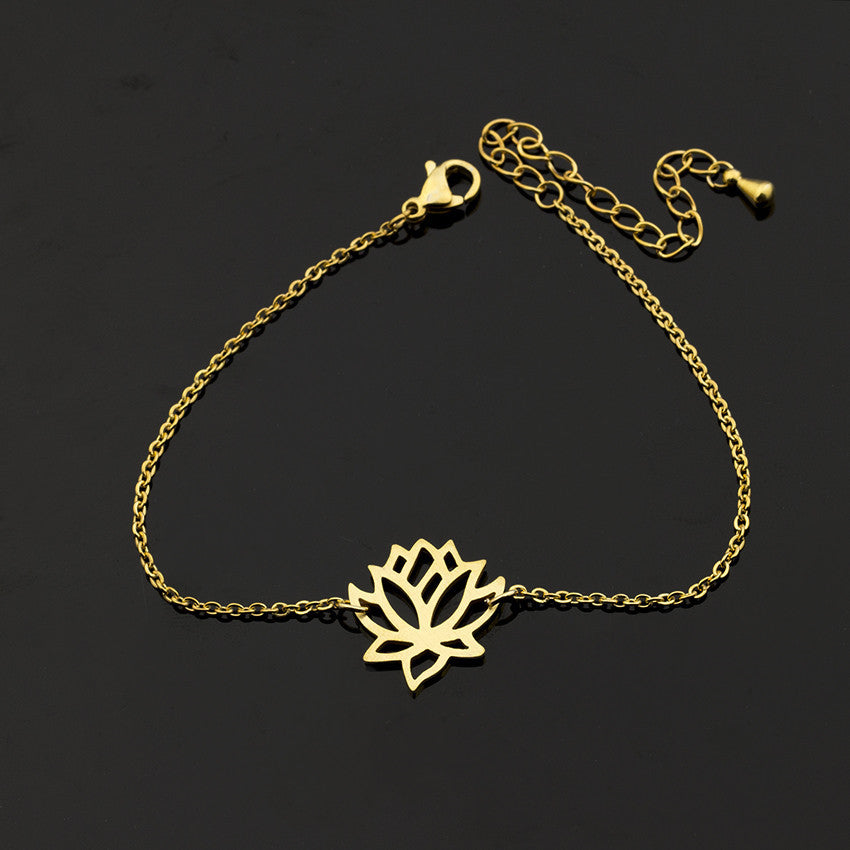 Bracelete de Flor de Lótus em Aço Inoxidável