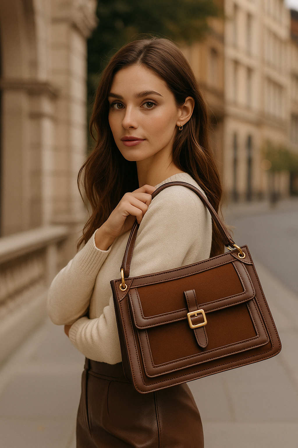 Bolsa Retangular com Fivela Dourada e Design Sofisticado