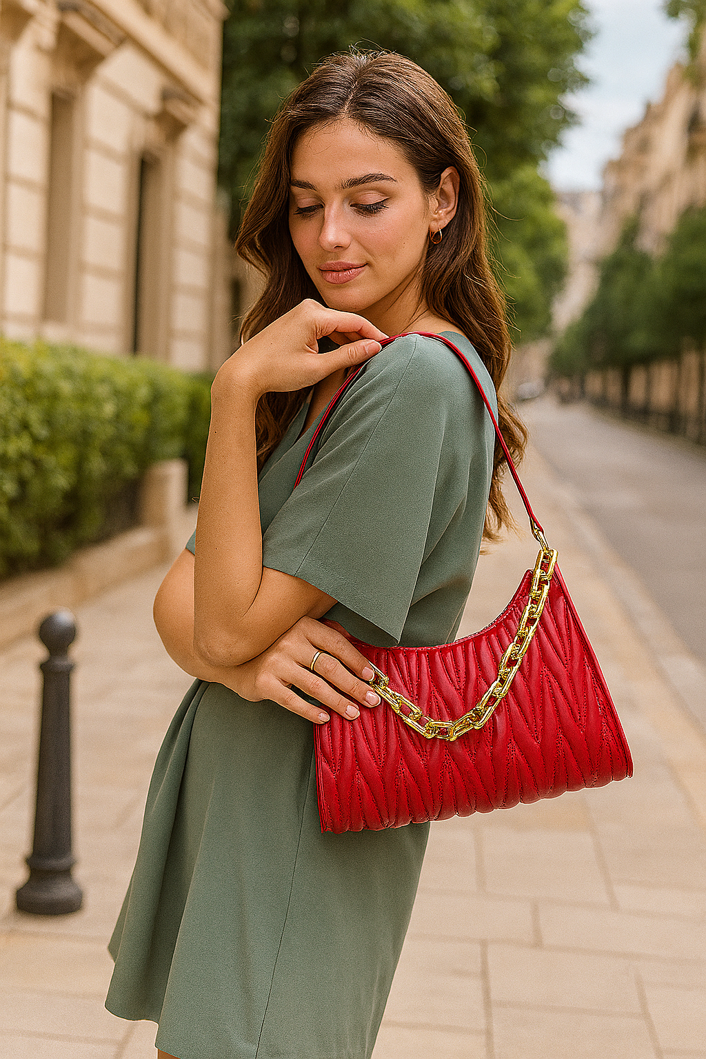 Bolsa Soft com Corrente Escultural e Textura Orgânica