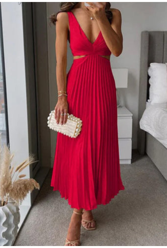 Vestido Feminino Plissado com Costas Abertas