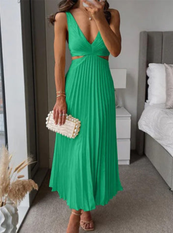 Vestido Feminino Plissado com Costas Abertas