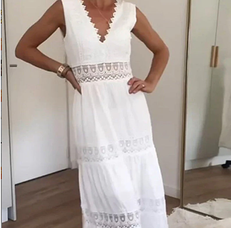 Vestido Cami de Renda com Decote em V