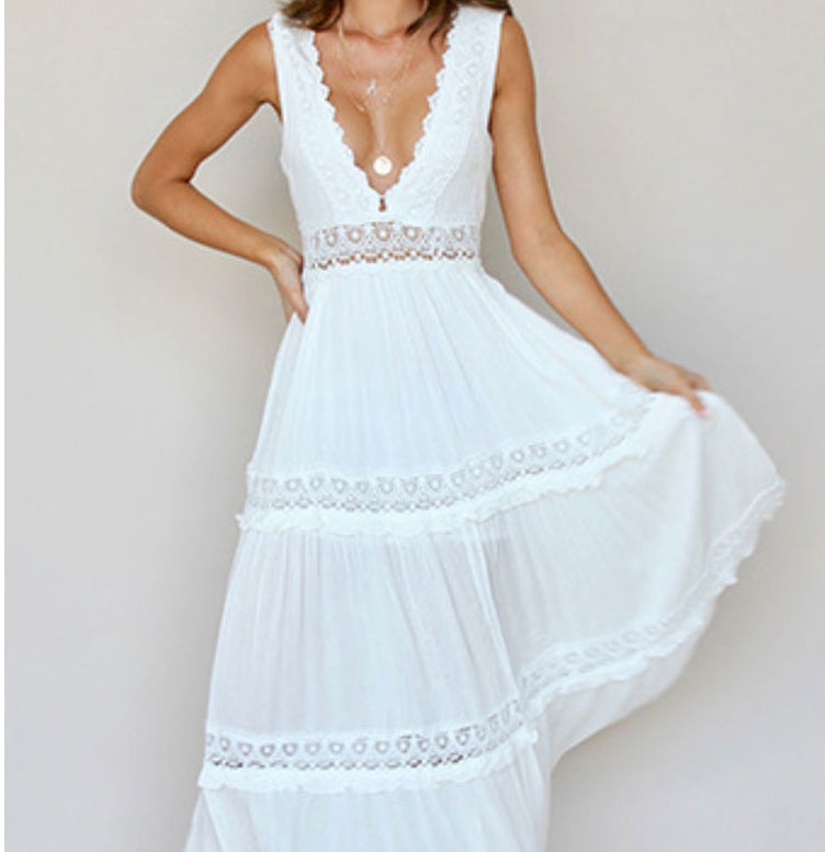 Vestido Cami de Renda com Decote em V